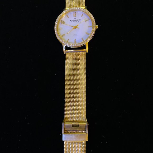 SKAGEN White Dial Crystal Bezel Gold-tone Ladies Watch - Picture 4 of 4